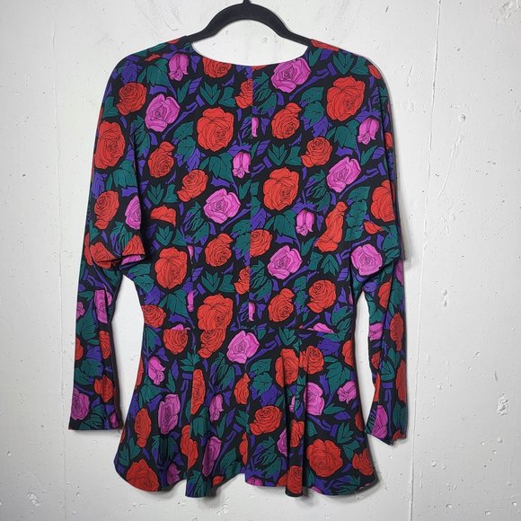 Vintage BG Street Womens Floral Button Down Peplum Blouse Size 12 Cottage Dainty - Picture 2 of 9